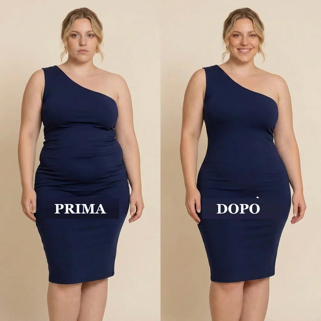 Prima e dopo sotto abito aderente