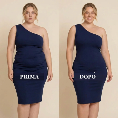 Prima e dopo sotto abito aderente