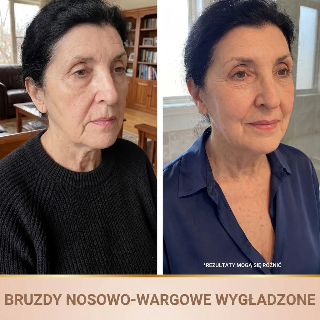 Efekt przed i po z wygładzonymi bruzdami nosowo-wargowymi