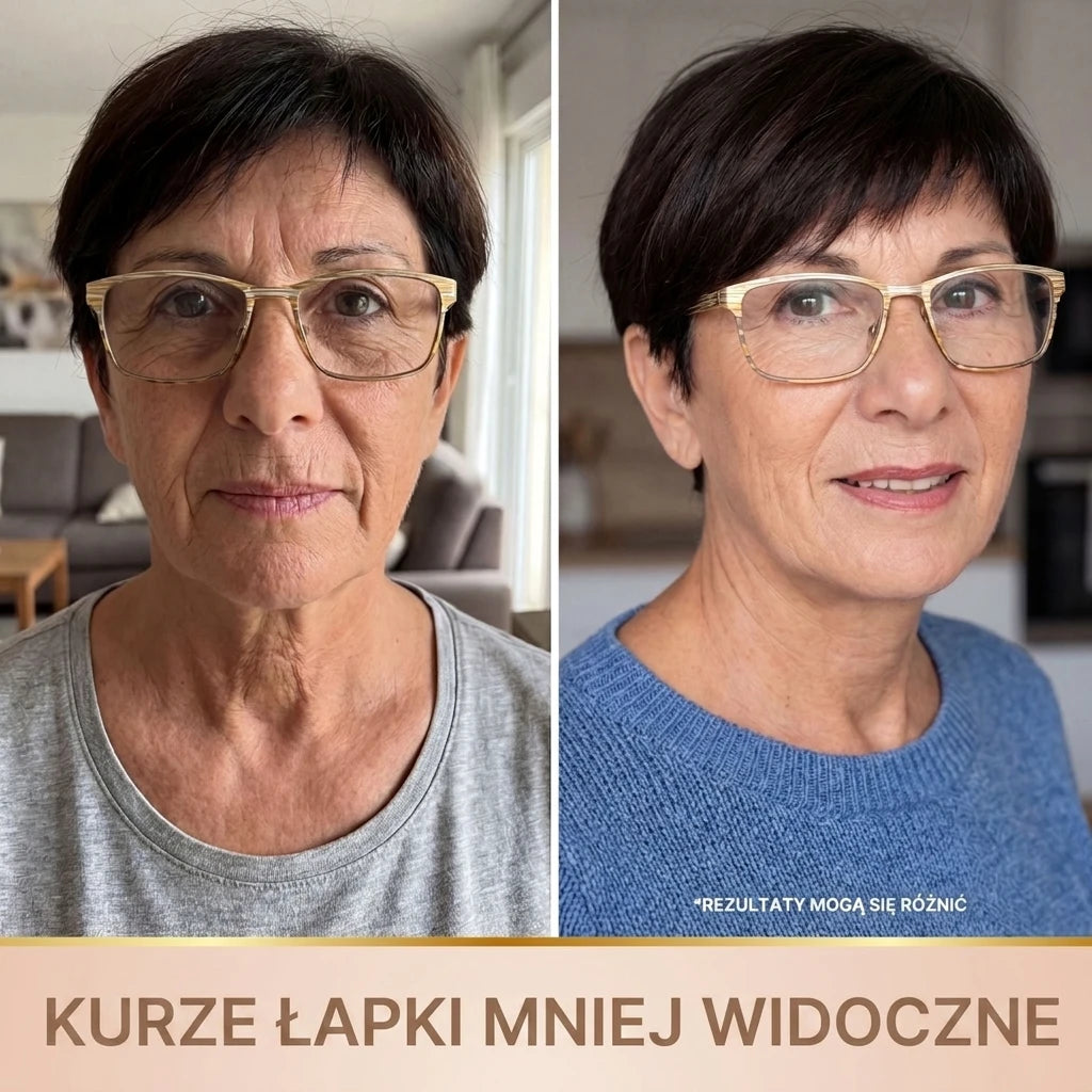 Efekt przed i po z mniej widocznymi kurzymi łapkami