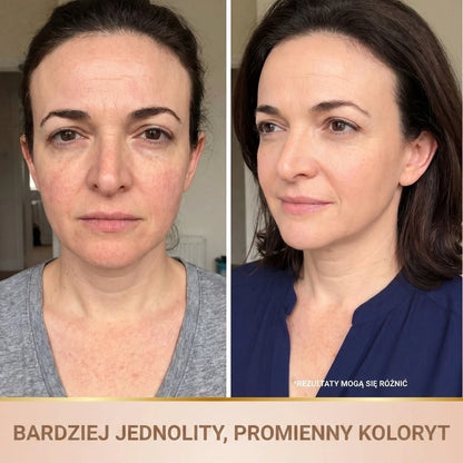Efekt przed i po z bardziej jednolitym i promiennym kolorytem