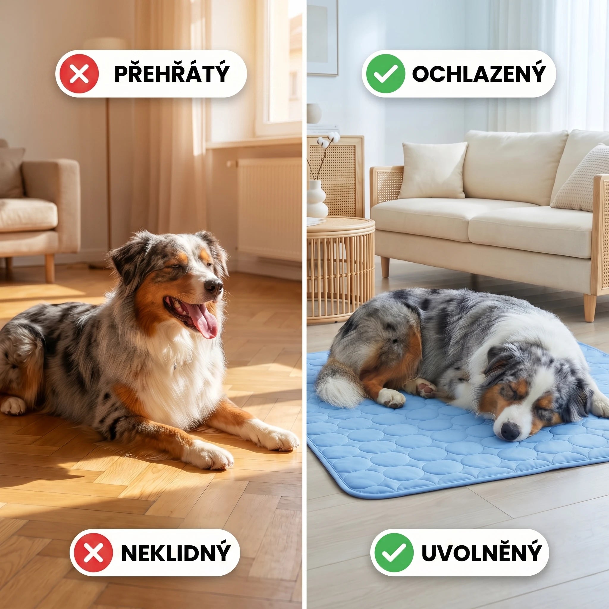 Přehřátý a neklidný pes vs. ochlazený a uvolněný